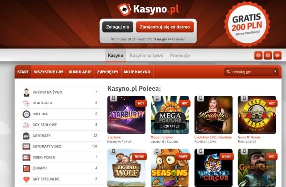 Tak wygląda screen ze strony Kasyno.pl